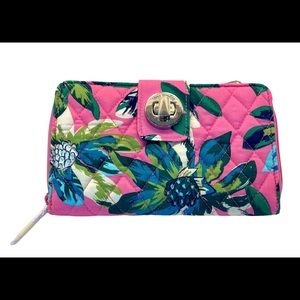 VERA BRADLEY Turnlock & Zip around Wallet Tropical Paradise Pink Hawaiian NWT